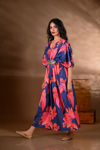 Blue Crepe Kaftan Maxi Dress