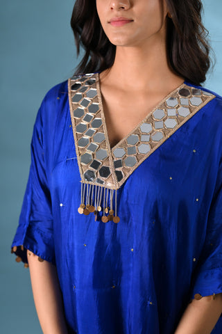 Noori Blue V-Neck Mirror Work Kurta Set (Set of 3)