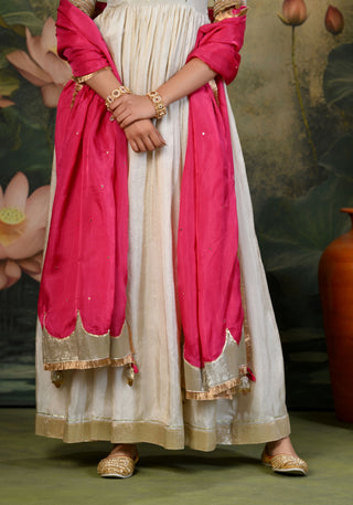 Saher Golden Embroidered Anarkali with Magenta-Pink Dupatta