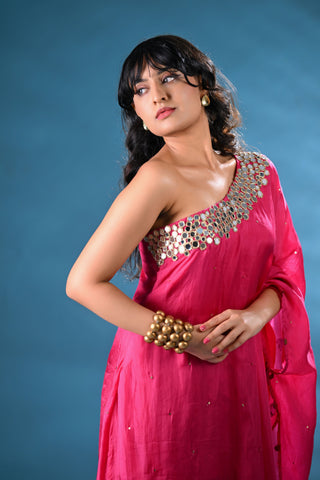 Laila Magenta Pink One-shoulder Kurta Set (Set of 2)