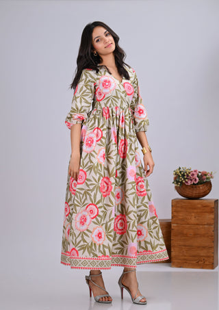 Pink Floral Print Wrap-Around Maxi Dress