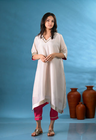 Ivory Tissue Kurta with magenta pants (Set of 2)