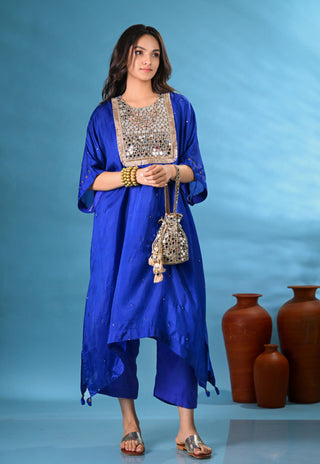 Noori Blue Mirror Work Yoke Kurta Set (Set of 3)