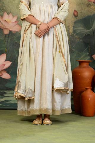 Saher Golden Embroidered Anarkali with Crush Golden Dupatta