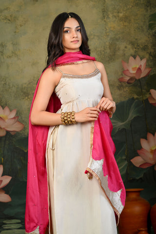 Naina Golden Hand Embroidered Kurta Set with Magenta-Pink Dupatta