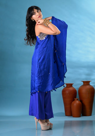 Noori Blue One-shoulder Kurta Set (Set of 2)
