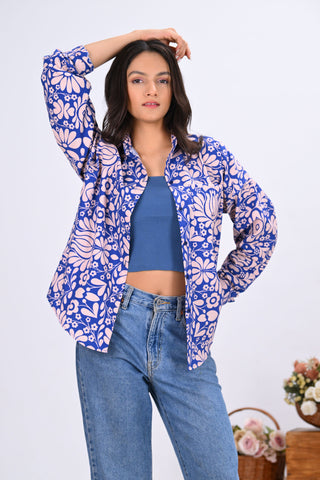 Blue & Off-White Geometric Print Shirt