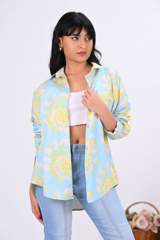 Sky Blue & Yellow Tie-Dye Print Shirt