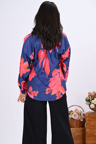 Blue & Pink Bird Print Shirt