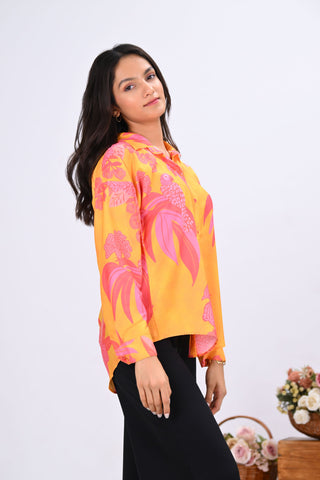 Yellow & Pink Bird Print Shirt