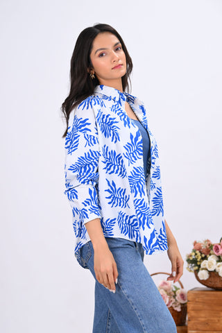 Blue Leaves Print Shirt