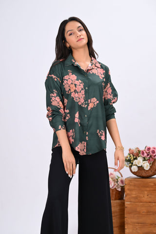 Green Blossom Print Shirt