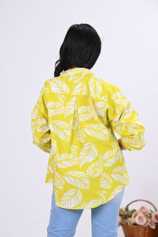Mustard Yellow Leaves Print Shirt
