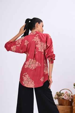 Red Blossom Print Shirt