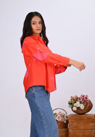 Orange & Pink Bird Print Shirt