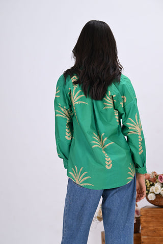 Green & Beige Palm Print Shirt
