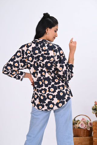 Black & Beige Floral Print Shirt