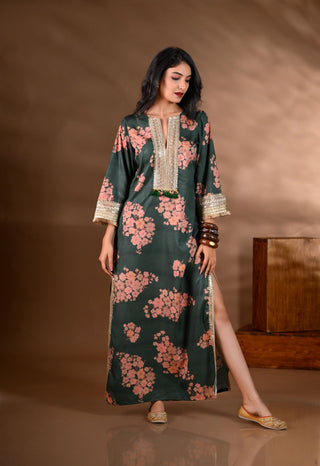 Green Crepe Side-Slit Long Dress