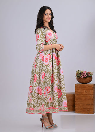 Pink Floral Print Wrap-Around Maxi Dress