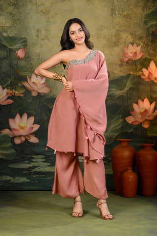 Chandni Brown One-shoulder Kurta Set (Set of 2)