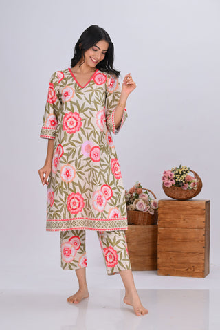 Pink Floral Print V-Neck Co-ord Set (Set of 2)