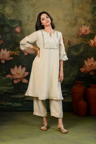 Tara Golden Handwork Yoke Kurta Set (Set of 3)