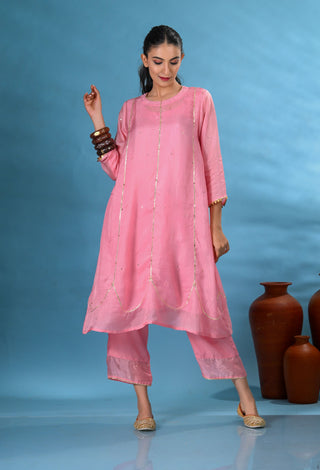 Zuri Light-Pink Gota-Work Kurta Set (Set of 3)