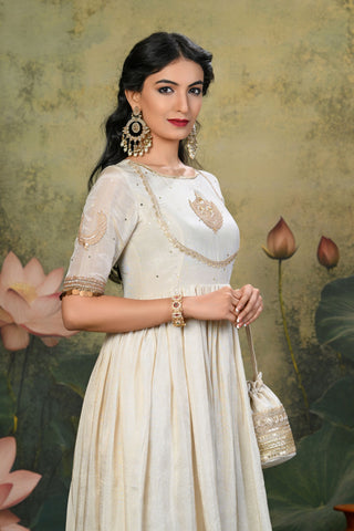 Saher Golden Embroidered Anarkali with Light-PinkDupatta