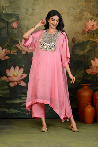 Zuri Light-Pink Mirror Work Yoke Kurta Set (Set of 3)