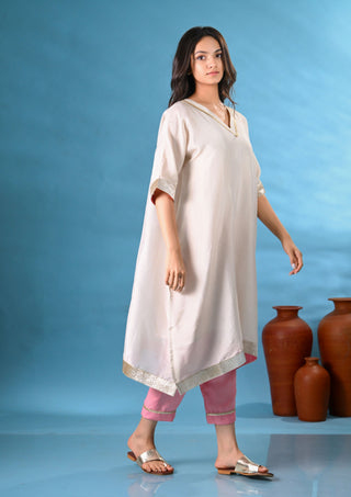 Ivory Tissue kurta with light pink pants (Set of 2)