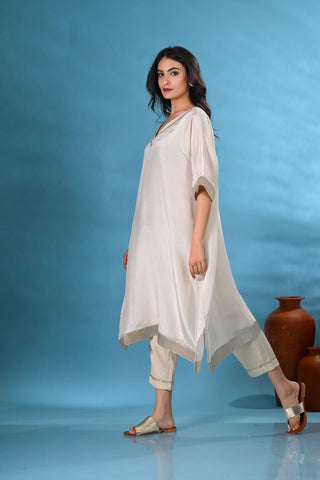Ivory Tissue kurta with golden pants (Set of 2)