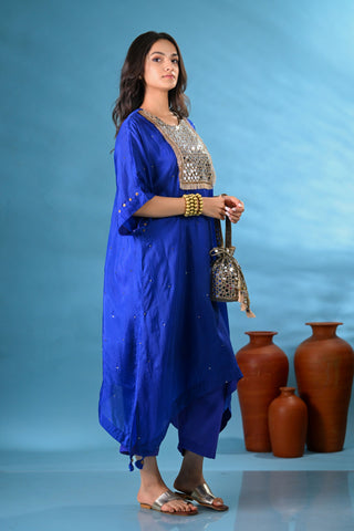 Noori Blue Mirror Work Yoke Kurta Set (Set of 3)