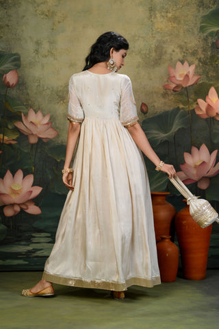 Saher Golden Embroidered Anarkali with Light-PinkDupatta