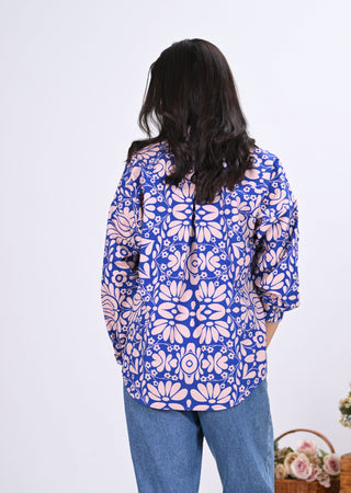 Blue & Off-White Geometric Print Shirt