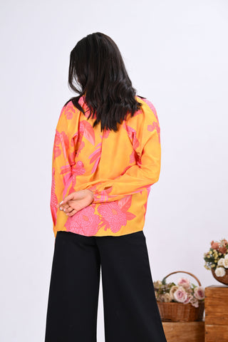 Yellow & Pink Bird Print Shirt