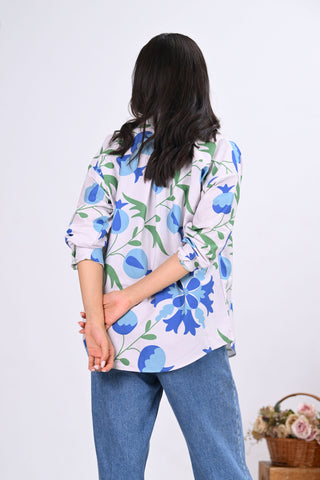 Blue & Off-White Pomegranate Print Shirt