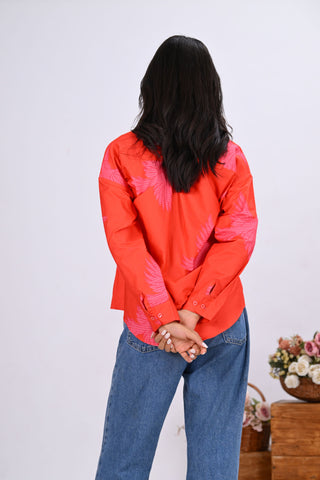 Orange & Pink Bird Print Shirt