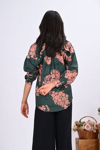 Green Blossom Print Shirt