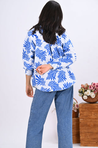 Blue Leaves Print Shirt