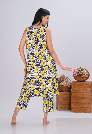 Black & Yellow Floral Print Sleeveless Co-ord Set (Set of 2)
