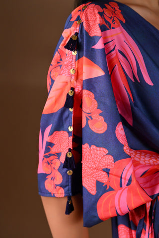 Blue Crepe Kaftan Maxi Dress