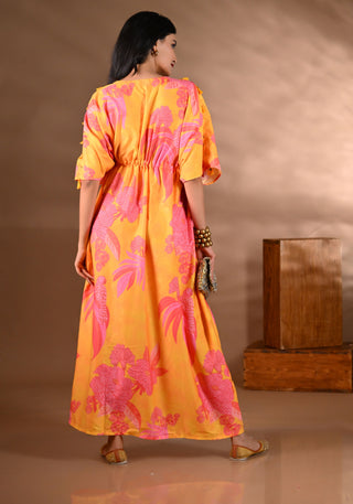 Yellow Crepe Kaftan Maxi Dress