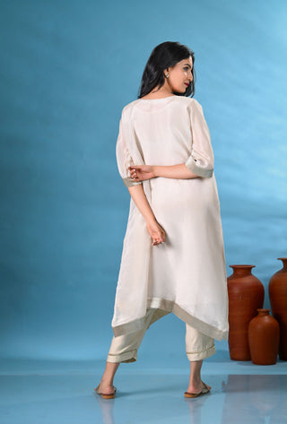 Ivory Tissue kurta with golden pants (Set of 2)