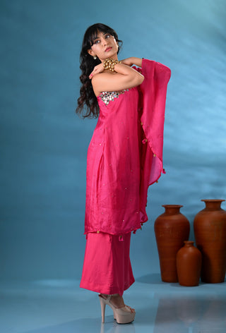 Laila Magenta Pink One-shoulder Kurta Set (Set of 2)