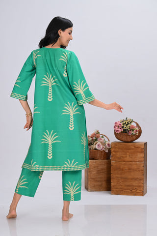 Green & Palm Tree Print Round-Neck Co-ord Set (Set of 2)