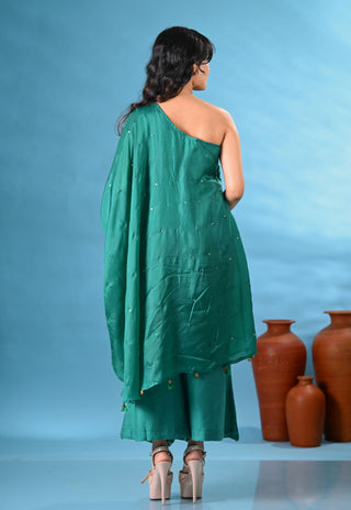 Heer Green One-Shoulder Kurta Set (Set of 2)