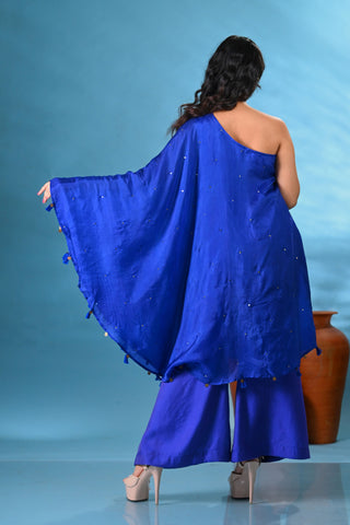 Noori Blue One-shoulder Kurta Set (Set of 2)