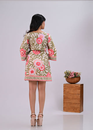 Pink Floral Print Wrap-Around Mini Dress