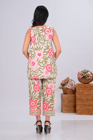 Pink Floral Print Sleeveless Short Co-ord Set (Set of 2)
