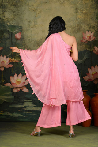 Zuri Light-Pink One-shoulder Kurta Set (Set of 2)